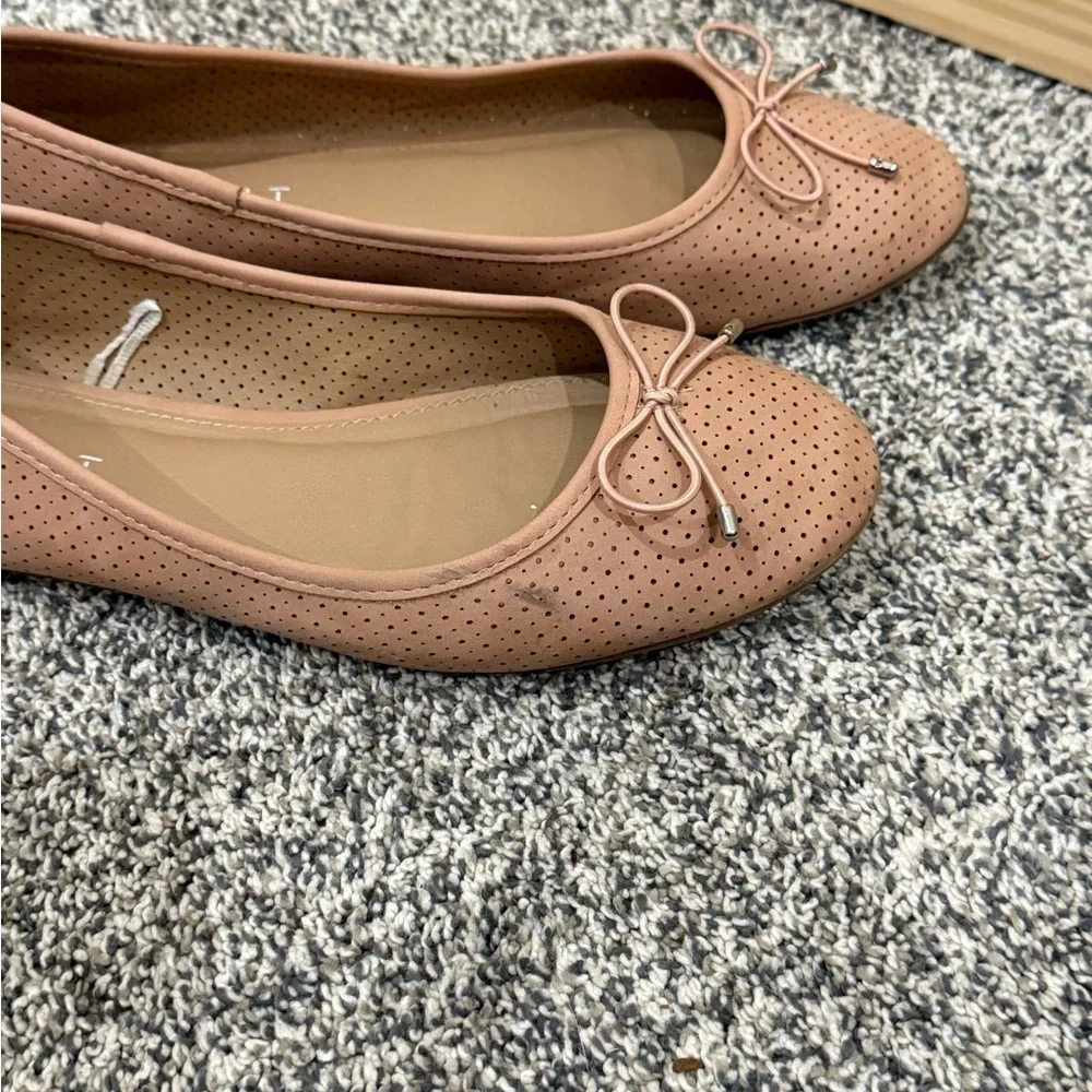 Esprit Womens Perforated Ballet Flats Blush Pink Nude Bow Round‎ Toe Size 9M